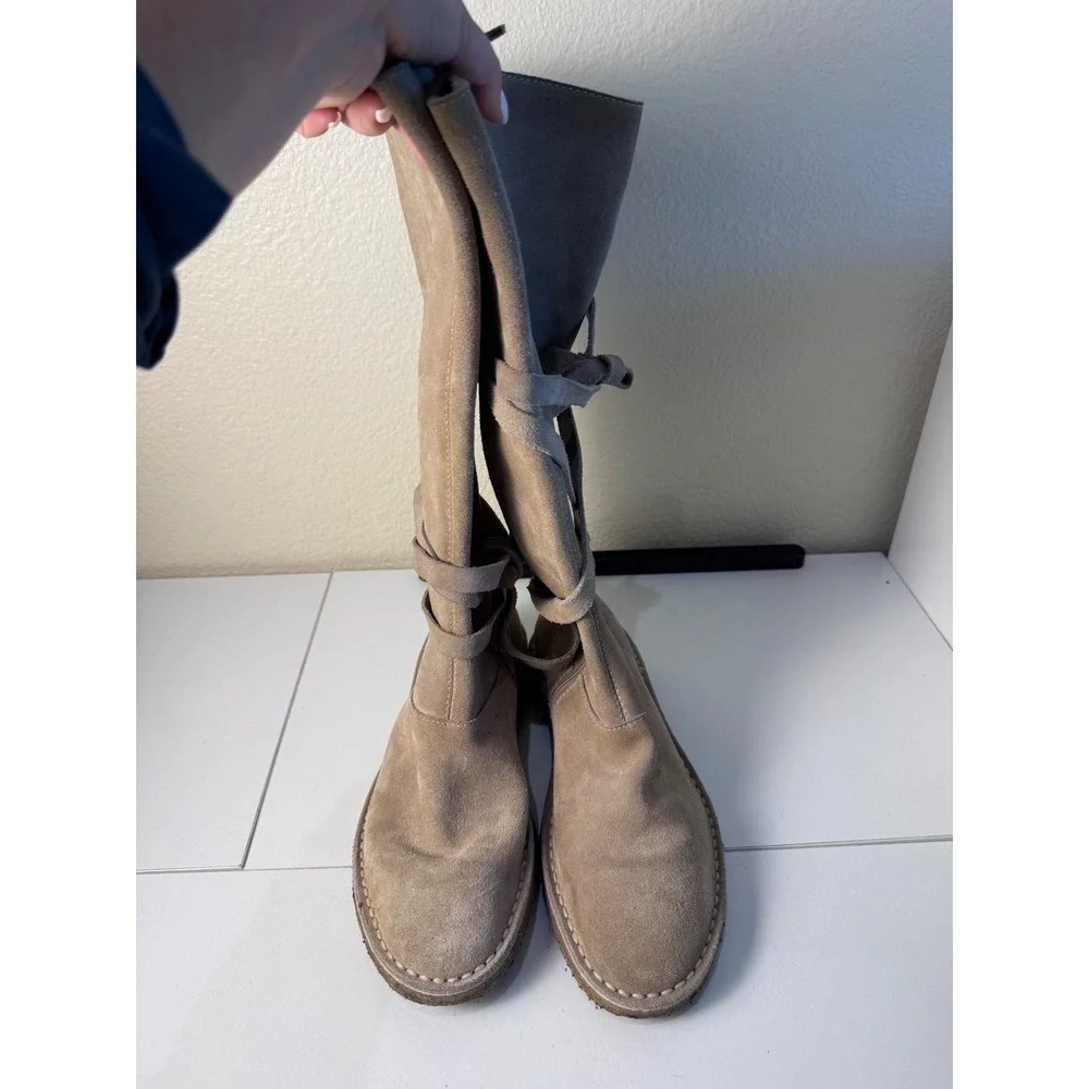 Kate Spade New York Suede Tall Wrap Boots Women 9.5 Leather Flat Crepe Sole Boho